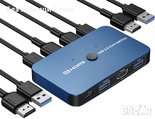 Нов KVM HDMI USB суич за 2 компютъра към един монитор и клавиатура, снимка 1