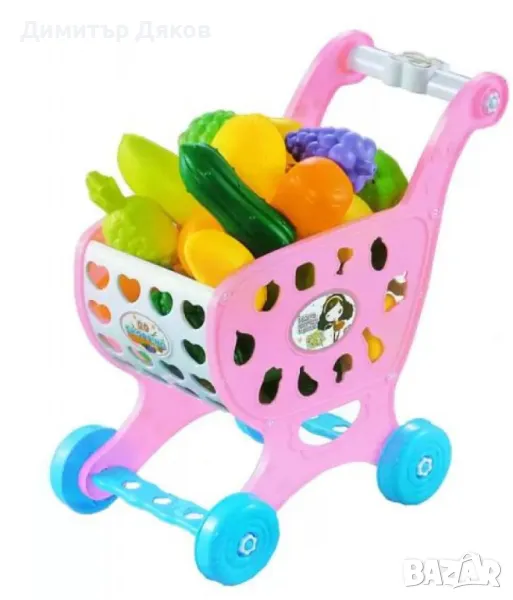Пазарска количка за деца с аксесоари плодове и зеленчуци, снимка 1