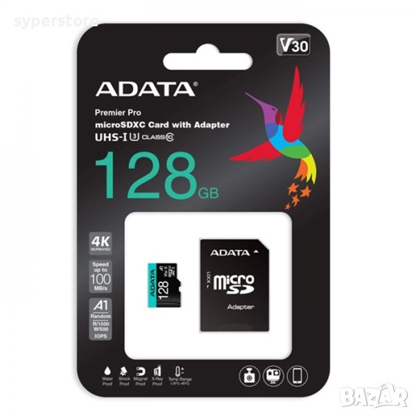 Флаш карта, Micro SDXC 128GB, UHS-I U3 A1, Cl10+SD, Adapter, Adata, SS300266, снимка 1