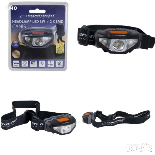 Челник, 3W, 100 метра, 120 лумена, 3 LED, Пулс, Черен, снимка 1