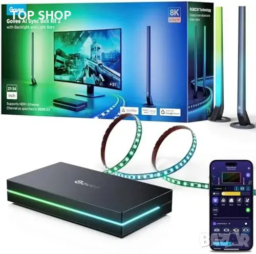 Ново Govee Sync Box с CogniGlow, RGBIC осветление, HDMI 2.1, 8K/4K, снимка 1