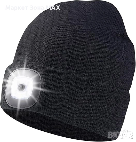 Зимна шапка с вградено ярко бяло LED осветление с USB зареждане, снимка 1