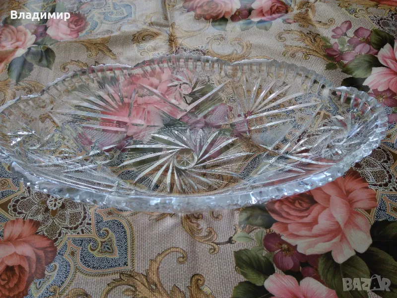 Кристална голяма елипсовидна купа, фруктиера, снимка 1