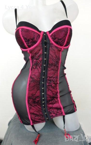 Censored 70/75A еротична нощничка с жартиери в розово и черно, снимка 1