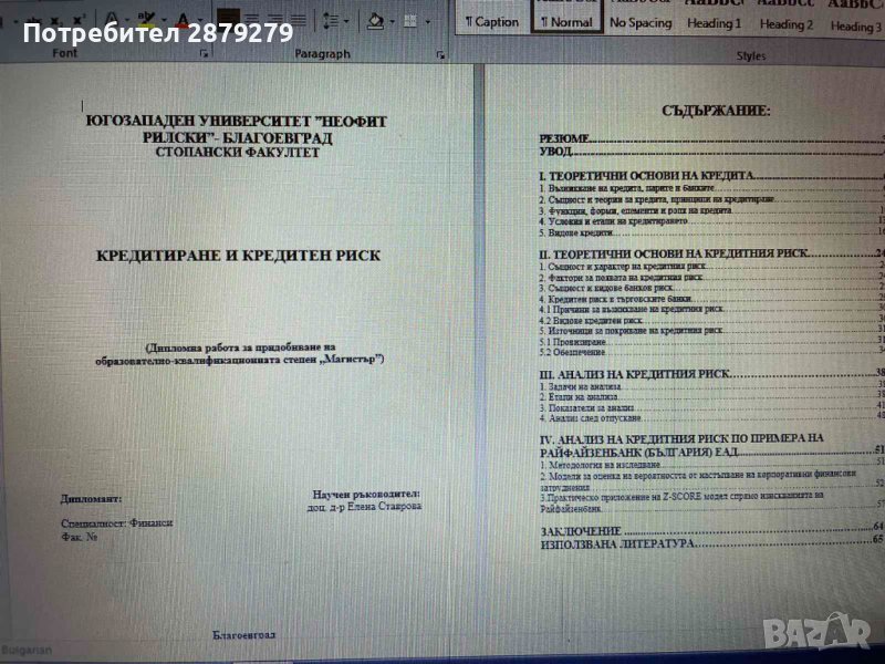 Дипломна работа Кредитиране и кредитен риск, снимка 1