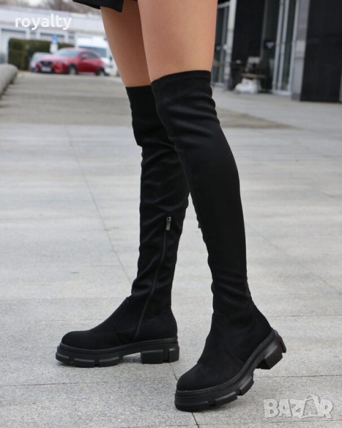Равни чизми - черен велур - BT850, снимка 1
