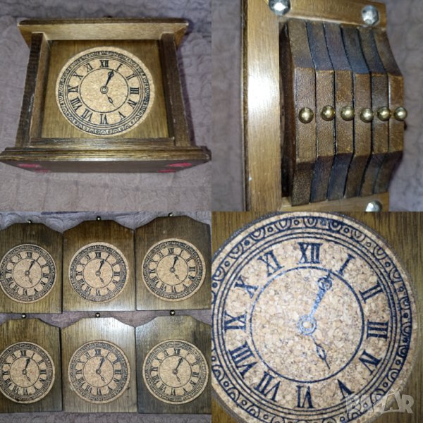 Време за чай:)-Ретро дървен комплект - подложки за чаши, снимка 1