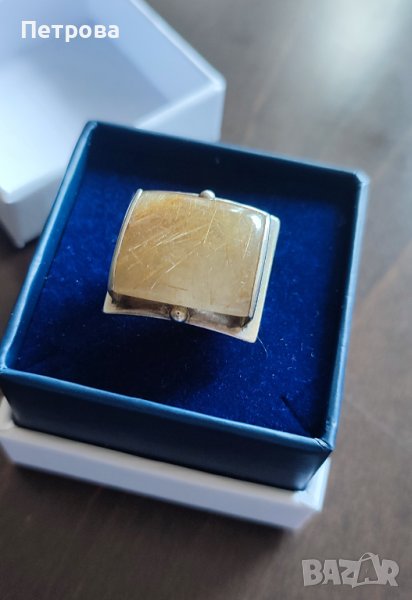 Екстравагантен, авторски сребърен пръстен с естествен камък, снимка 1