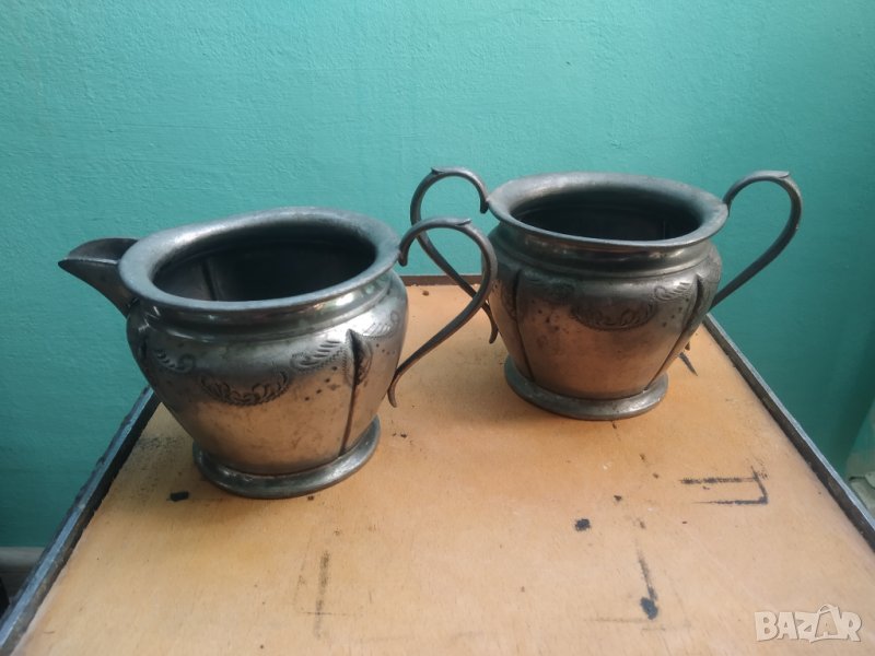 посребрена метална каничка и захарница арт нуво, снимка 1