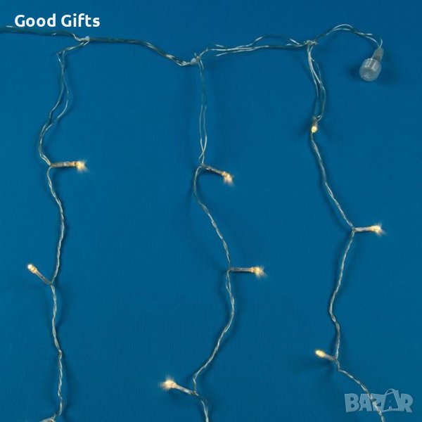 Коледни лампички Завеса, 200 LED, Топло бяло, Прозрачен кабел, 5.1м, снимка 1