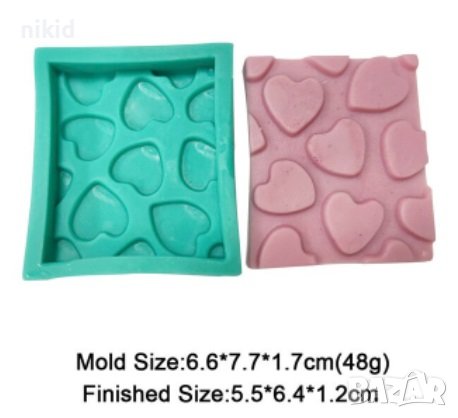 правоъгълник с релеф сърца силиконов молд форма рамка плочка фондан шоколад гипс, снимка 1