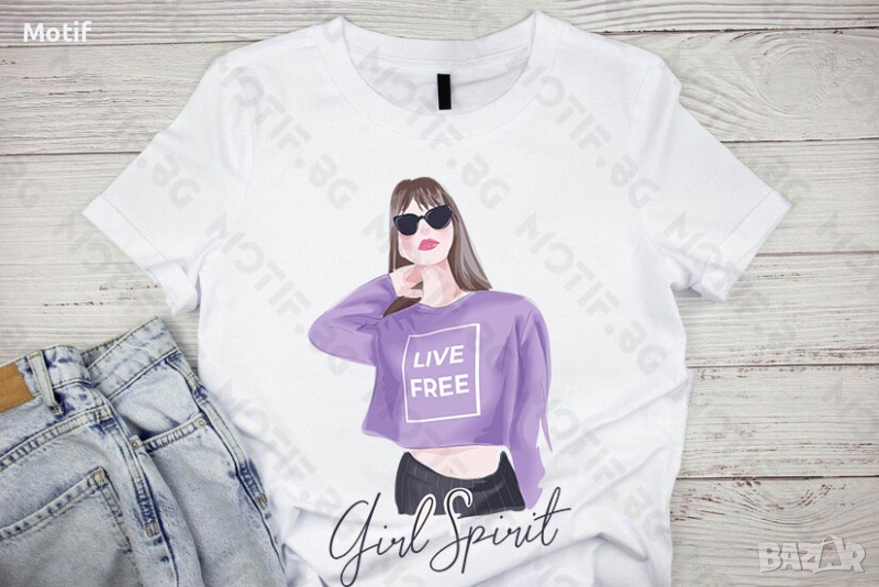 Дамска тениска Motif с цветна щампа жена / Fashion Girl / Live free / Girl Spirit , снимка 1