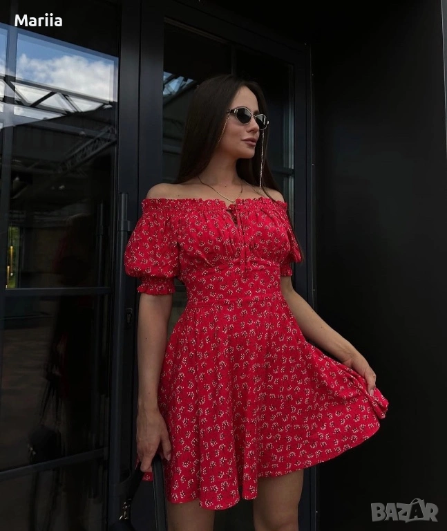 Рокля от естествен щапел в червен цвят, снимка 1