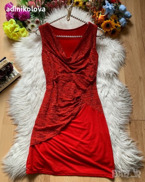 Червена лъскава рокля, снимка 1