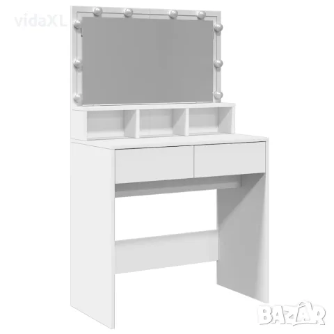 vidaXL Тоалетка с LED, бяла, 80x41x134,5 см