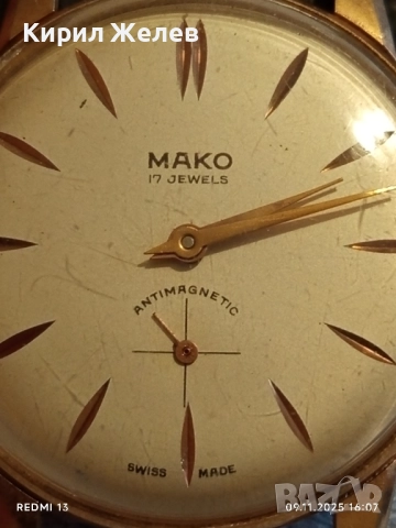 Стар механичен часовник мъжки MAKO SWISS MADE с позлата за КОЛЕКЦИЯ 51445, снимка 5 - Антикварни и старинни предмети - 52352161