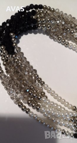 Многоредово колие черно сиво бяло, снимка 5 - Колиета, медальони, синджири - 31321193