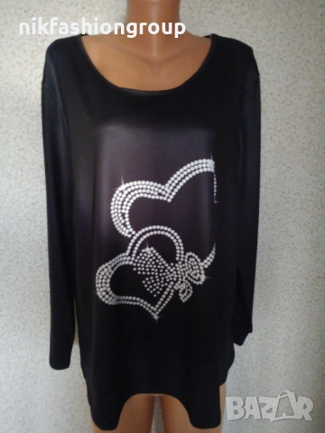 Черна туника с принт сърца , 4XL размер