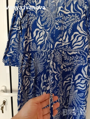 H&M  рокля в бяло и синьо от памук, снимка 6 - Рокли - 51079920