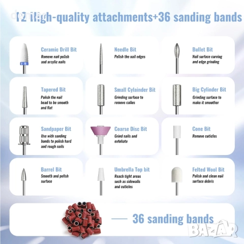 Denabuty комплект за маникюр - безжична електрическа пила и UV LED лампа, сребриста, снимка 6 - Продукти за маникюр - 51495350