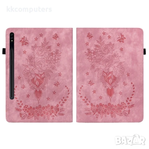 Samsung Galaxy Tab S9+ SM-X816 Butterfly Rose Кожен Калъф и Протектор, снимка 7 - Калъфи, кейсове - 51125826