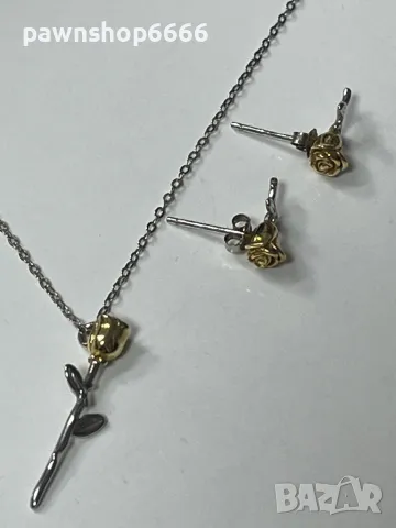 Сребърно колие и обеци „Роза“ , снимка 7 - Колиета, медальони, синджири - 49218187