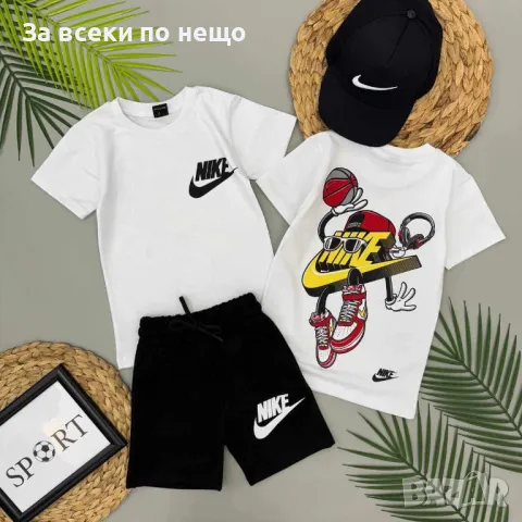 Nike Детски Памучен Еластичен Къс Летен Комплект С Шапка Найк Код B330