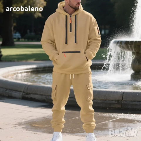 Ежедневен мъжки зимен комплект от две части с подплата от полар, 6цвята , снимка 12 - Спортни дрехи, екипи - 51531450