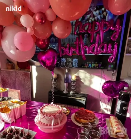 Happy Birthday розов циклама надпис рожден ден Балони фолио фолиеви балон парти, снимка 3 - Други - 48077136