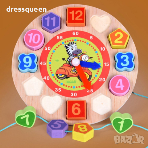3475 Дървен часовник сортер - Цветове и форми, снимка 9 - Образователни игри - 44612581