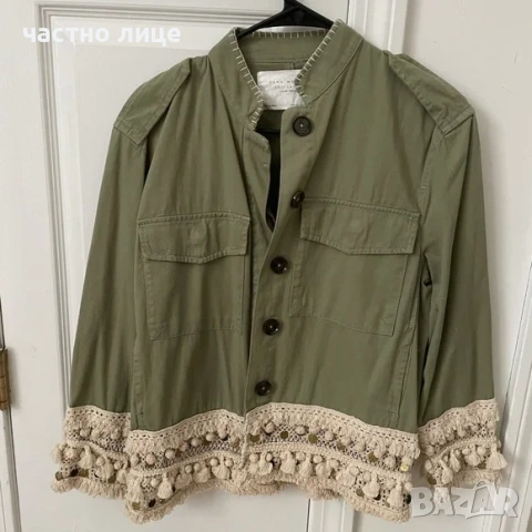 Дамско зелено памучно якенце Zara, снимка 3 - Якета - 54176839