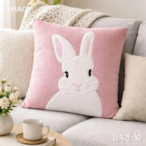 Великденска декоративна пролетна възглавница велурена розова с_1257173