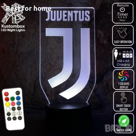3D LED нощна лампа на футболен клуб ЮВЕНТУС, снимка 7 - Лед осветление - 50584644
