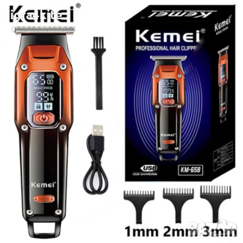ТОП ЦЕНА Машинката-тример за бръснене или подстригване от Kemei с 2 скорости Kemei KM-658, снимка 3 - Машинки за подстригване - 53933970