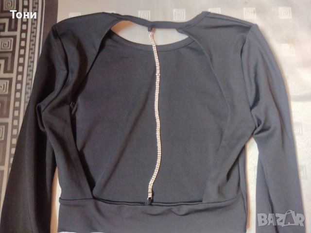 Еластична черна блуза с гол гръб , снимка 3 - Блузи с дълъг ръкав и пуловери - 42134957