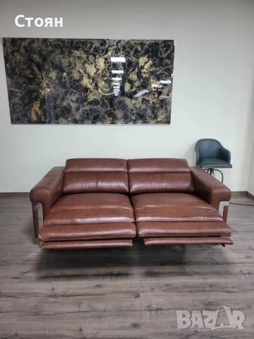 Кафяв кожен диван тройка "Moreno" с електрически релаксиращ механизъм, снимка 4 - Дивани и мека мебел - 42422624