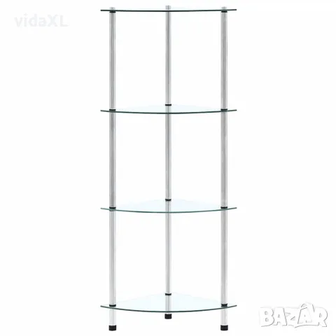 vidaXL Етажерка с 4 рафта, прозрачна, 30x30x100 см, закалено стъкло, снимка 2 - Етажерки - 56146415