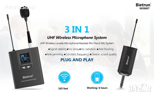 Bietrun UHF безжична петлична микрофонна система/микрофон за слушалки, снимка 5 - Безжични слушалки - 48984583