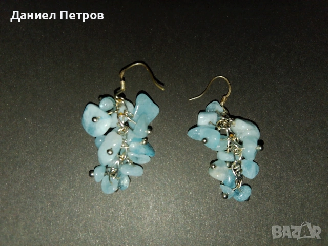 Висящи обеци със син камък, снимка 3 - Обеци - 54085144