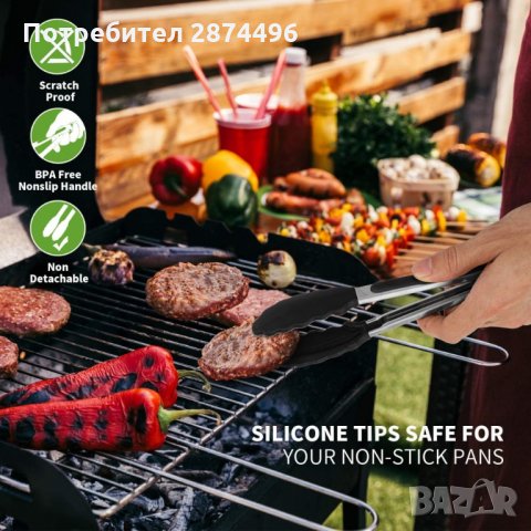 2765 Метална щипка със силиконови накрайници, снимка 2 - Прибори за хранене, готвене и сервиране - 35345639