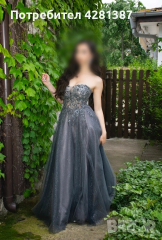 Блестяща сива бална рокля, снимка 2 - Рокли - 52765935