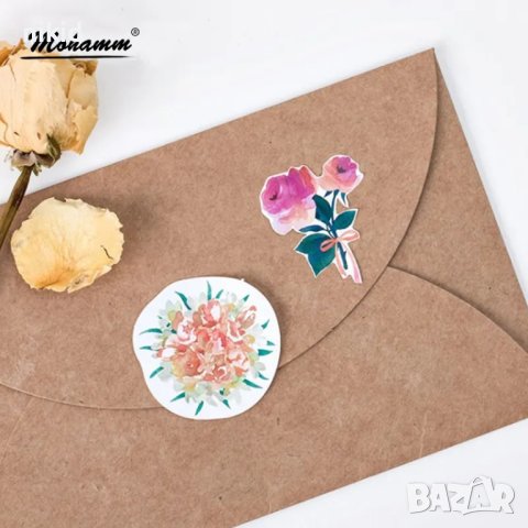 45 бр цвете цветя самозалепващи лепенки стикери за украса декор картонена торта ръчна, снимка 4 - Други - 42294381