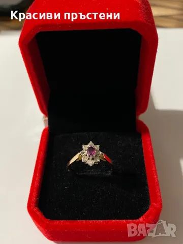 Златен пръстен с 8 диаманта/брилянта и 1 рубин