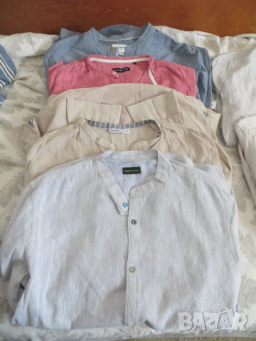Мъжки ленени ризи с права яка и дълъг ръкав 