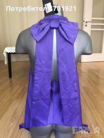 Лилав дамски топ с панделка на гърба