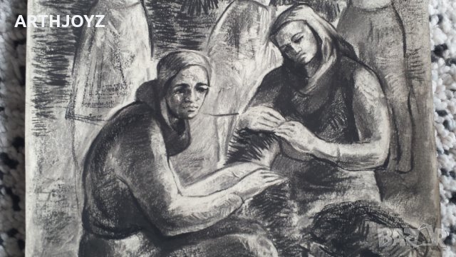 СТАРА КАРТИНА ТЮТЮНОБЕРАЧКИ графика / ПОДПИСАНА, снимка 4 - Картини - 29672690