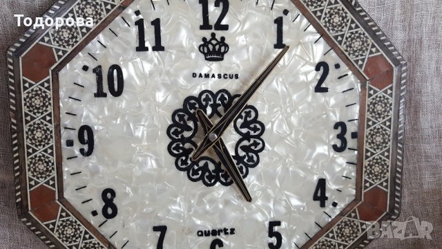 Стенен часовник със седеф и интарзия.Диагонал- 38 см., снимка 4 - Антикварни и старинни предмети - 29150234