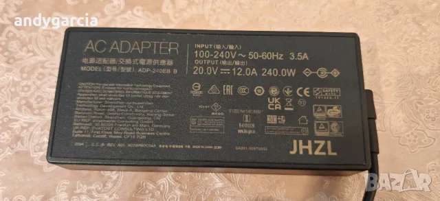 зарядно Asus MSI 240W модел ADP-240EB B , 20V , 12A , Размер конектор букса 6x3.7mm оригинално, снимка 5 - Захранвания и кутии - 48782170