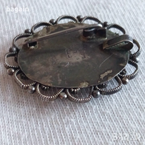 Уникална сребърен медальон-брошка с корали., снимка 5 - Колиета, медальони, синджири - 53112602