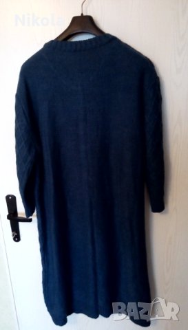 Дълга плетена дамска жилетка тъмно синя, снимка 13 - Жилетки - 31055532
